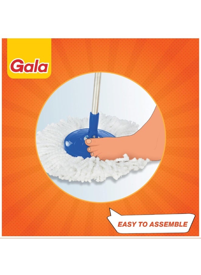 Gala Spin Mop Extendable Handle/Stick Rod with Microfiber Refill (150750), White & Blue finish - Image 4
